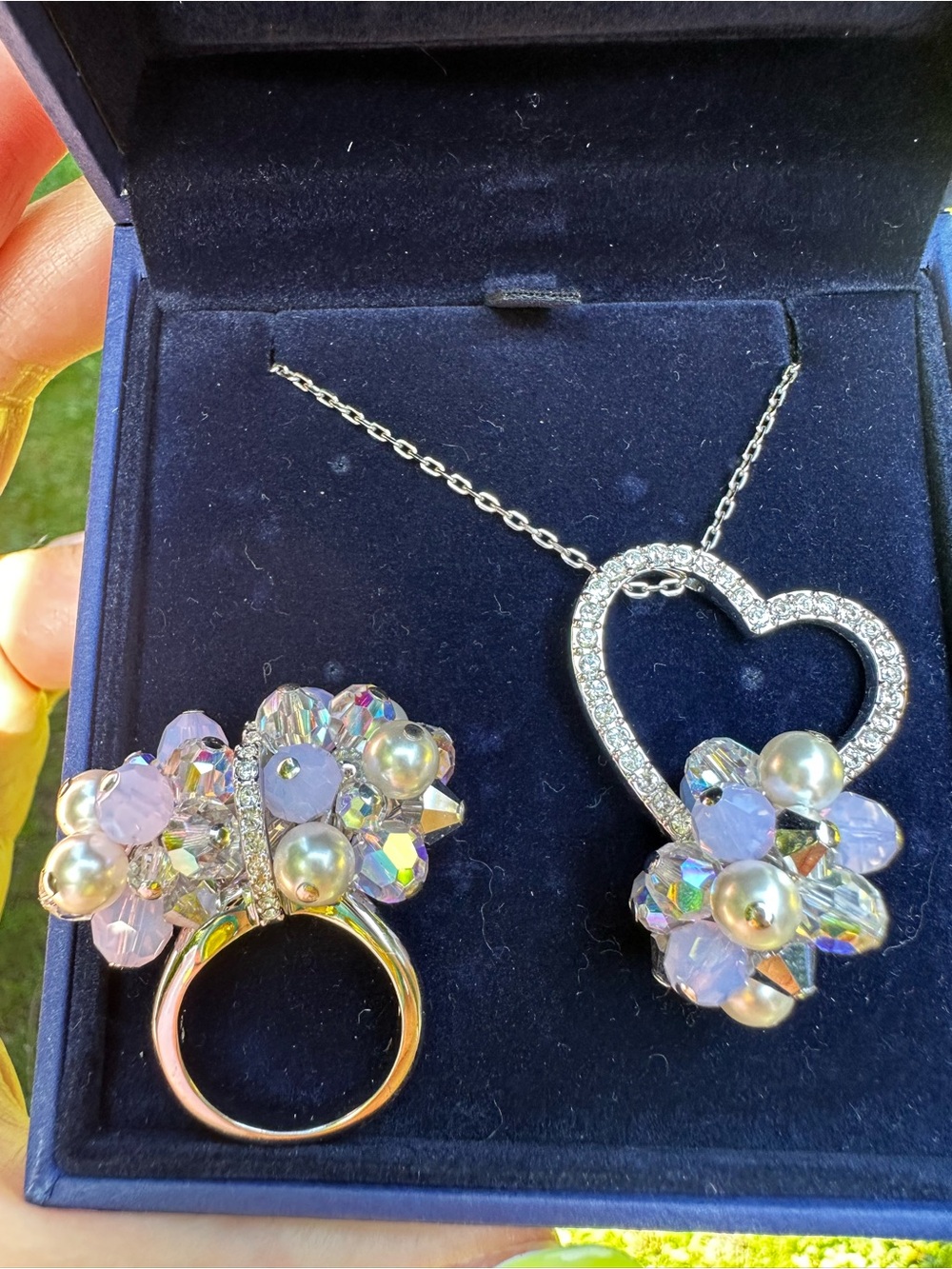 💞✨Rare SWAROVSKI “Event” Set - Crystal & Pearl Cluster Heart Necklace & Ring✨💞